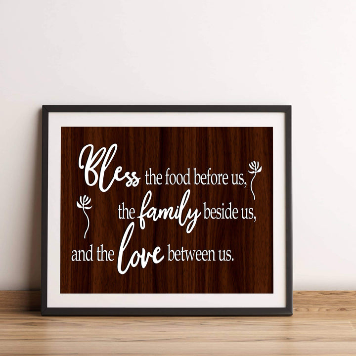 Bless the Food Before Us-Family Beside Us Christian Prayer Wall Art -14 x 11" Rustic Kitchen Print-Ready to Frame. Inspirational Wall Decor w/Replica Wood Design. Perfect Home &amp; Dining Room Decor!
