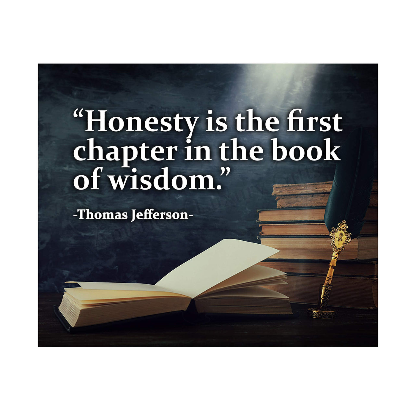 Thomas Jefferson-"Honesty Is the First Book in the Chapter of Wisdom"-Presidential History Quotes -10 x 8" Stacked Books Art Print-Ready to Frame. Inspirational Home-Office-School-Library Decor!