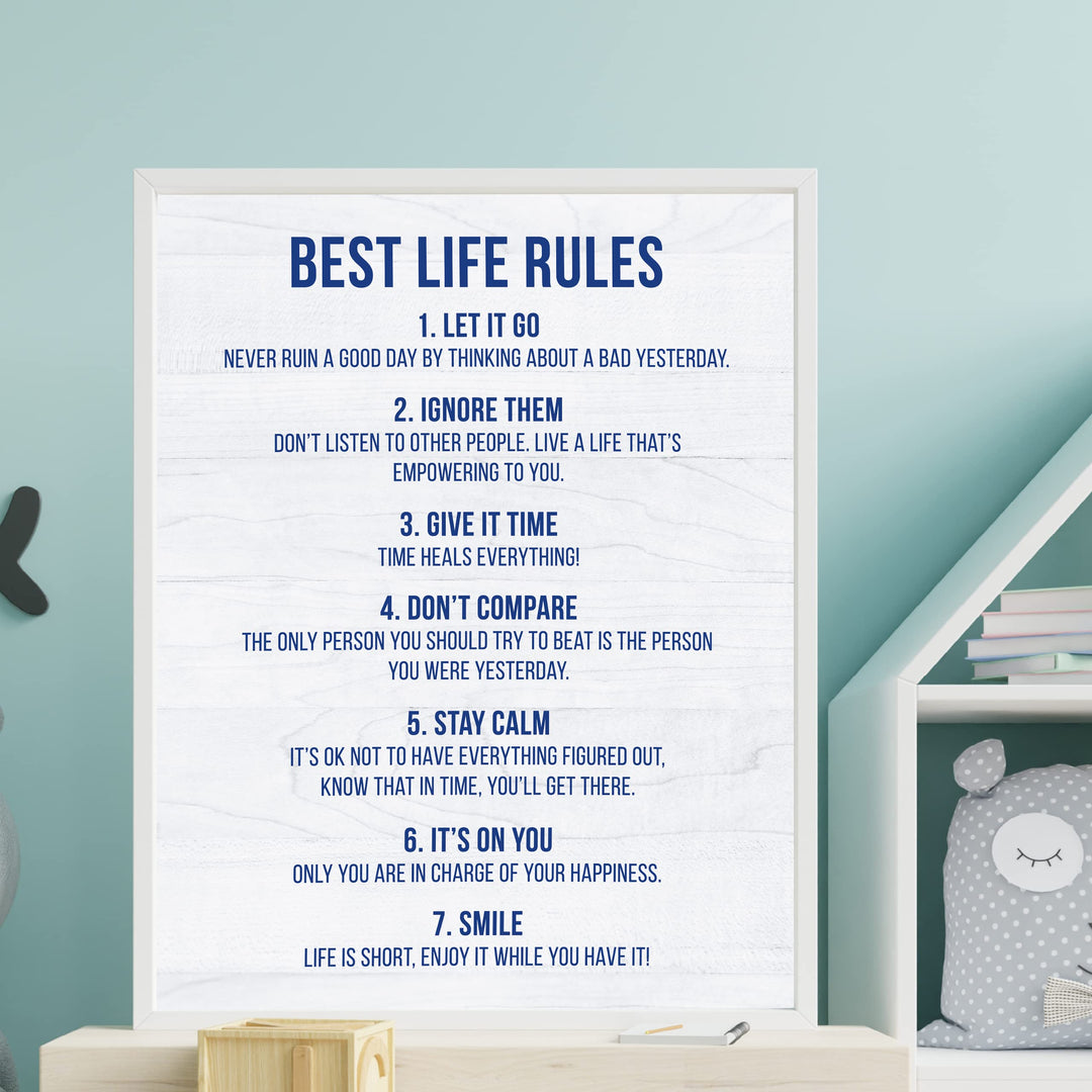 "Best Life Rules" Inspirational Quotes Wall Sign -11 x 14" Motivational Poster Print -Ready to Frame. Modern Typographic Design. Positive Home-Office-Classroom Decor. Great Lessons!