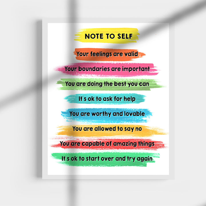 Note to Self -You Are Worthy Inspirational Quotes Wall Art -11 x 14" Paint Brush Stroke Print -Ready to Frame. Motivational Affirmations for Home-Office-Classroom Decor. Great Gift of Inspiration!