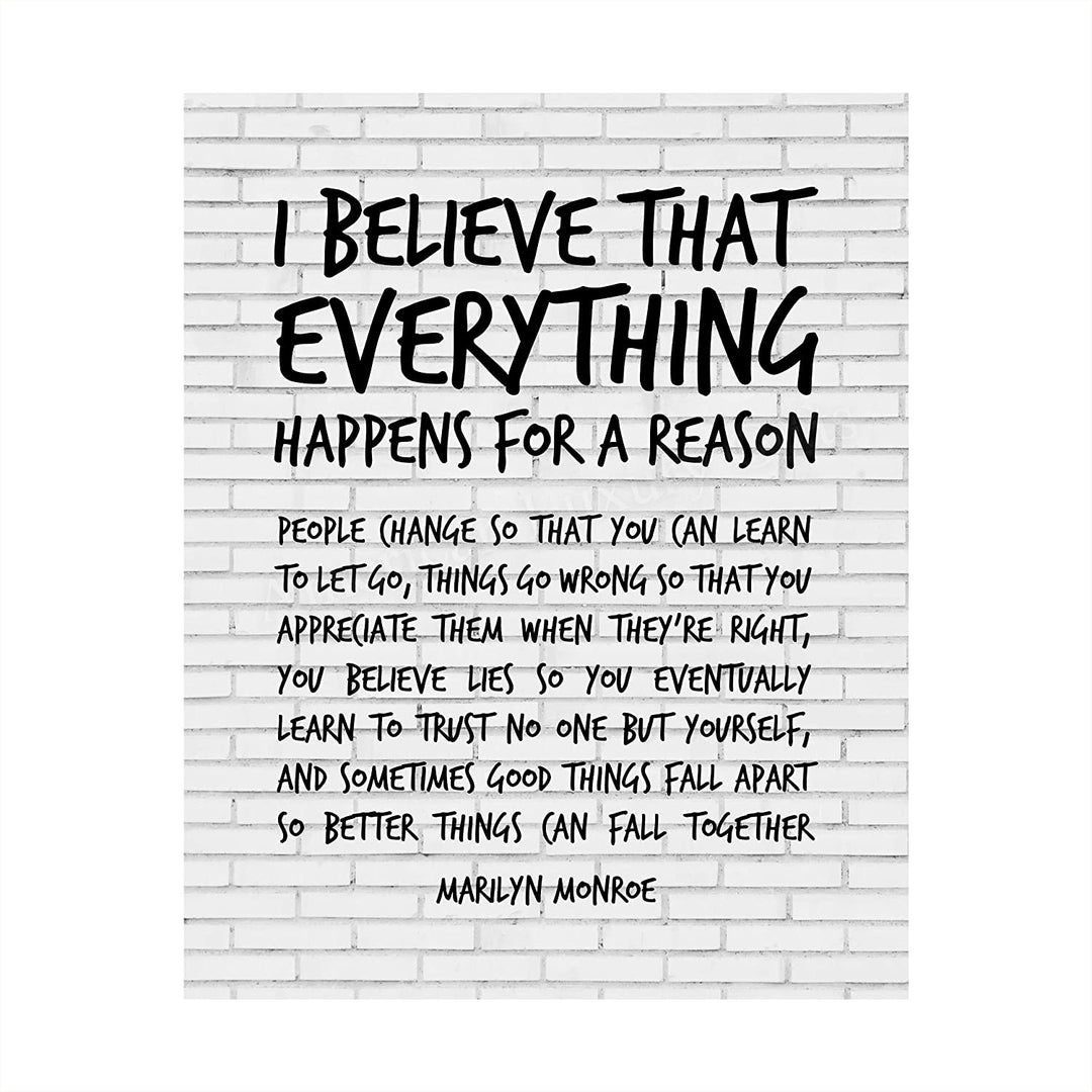 Marilyn Monroe-"I Believe That Everything Happens For A Reason"-Inspirational Quotes Wall Art-8 x 10"