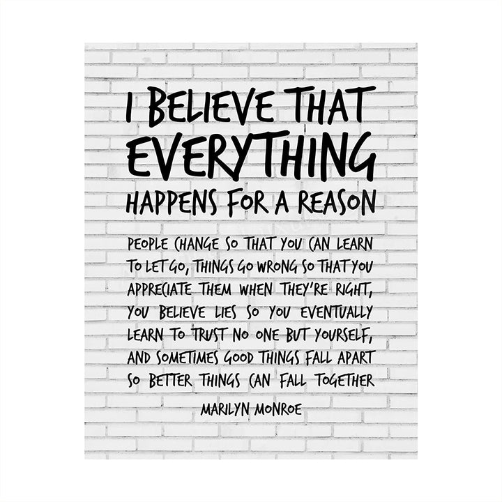 Marilyn Monroe-"I Believe That Everything Happens For A Reason"-Inspirational Quotes Wall Art-8 x 10"
