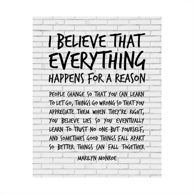 Marilyn Monroe-"I Believe That Everything Happens For A Reason"-Inspirational Quotes Wall Art-8 x 10"