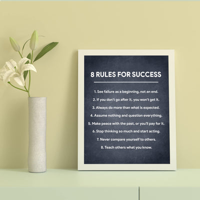 8 Rules for Success-Inspirational Life Quotes Wall Art -8 x 10" Fierce Motivational Wall Print-Ready to Frame. Home-Office-Studio-Dorm Decor. Perfect Desk & Cubicle Sign. Great Gift of Motivation!