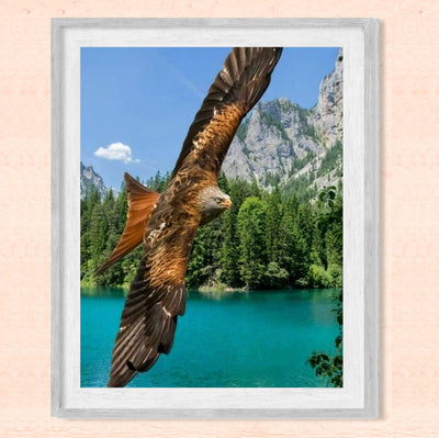 Fierce Bald Eagle in Flight Motivational American Wall Art-8 x 10" Patriotic Mountain Lake Photo Print-Ready to Frame. Inspirational Home-Office-School Decor. Great for Animal & Political Themes!