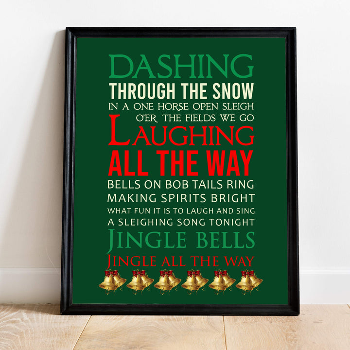 Dashing Through the Snow Christmas Song Wall Art Decor -11 x 14" Holiday Music Wall Print -Ready to Frame. Typographic Home-Welcome-Kitchen-Farmhouse-Winter Decor. Festive Decoration &amp; Great Gift!