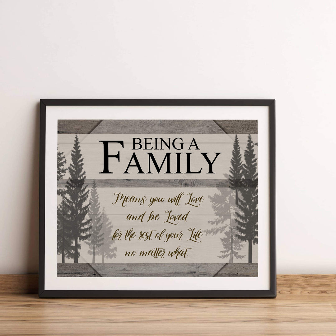 Being A Famly Means You Will Love &amp; Be Loved Inspirational Family Wall Art -14 x 11" Modern Typographic Poster Print -Ready to Frame. Home-Entryway Decor. Perfect for Guest-Cabin-Lake House Decor!