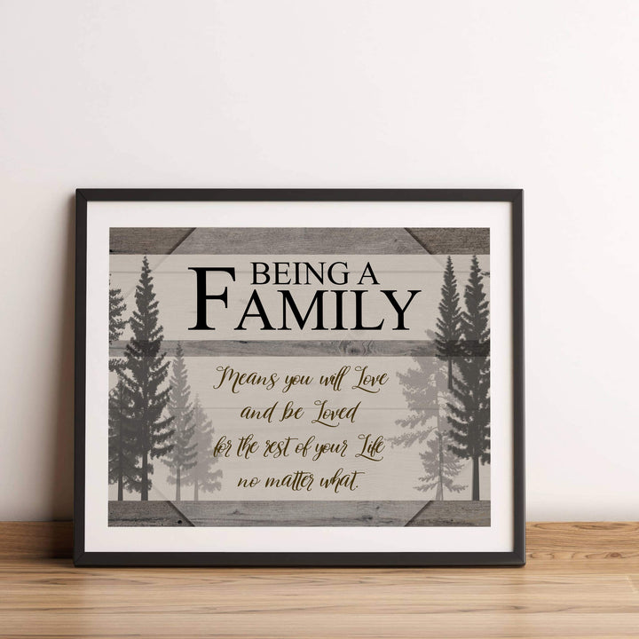 Being A Famly Means You Will Love &amp; Be Loved Inspirational Family Wall Art -14 x 11" Modern Typographic Poster Print -Ready to Frame. Home-Entryway Decor. Perfect for Guest-Cabin-Lake House Decor!