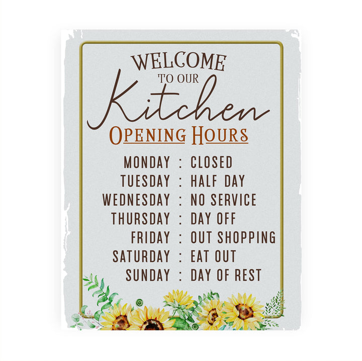 "Kitchen Opening Hours: Monday Closed" Funny Kitchen Wall Sign -11 x14" Typographic Farmhouse Wall Art Print -Ready to Frame. Perfect Home, Kitchen, &amp; Dining Decor. Fun for Family &amp; Guests!
