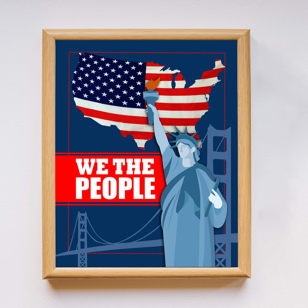 We the People-Patriotic Wall Art Sign-11 x 14" Statue of Liberty Poster Print w/American Flag Design-Ready to Frame. Home-Office-Library-School-Dorm-Cave Decor. Display Your American Pride!