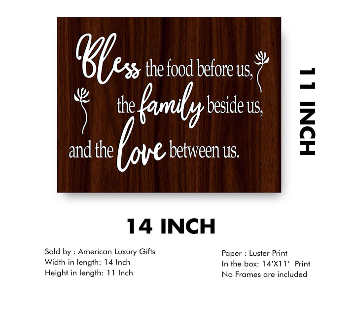 Bless the Food Before Us-Family Beside Us Christian Prayer Wall Art -14 x 11" Rustic Kitchen Print-Ready to Frame. Inspirational Wall Decor w/Replica Wood Design. Perfect Home &amp; Dining Room Decor!