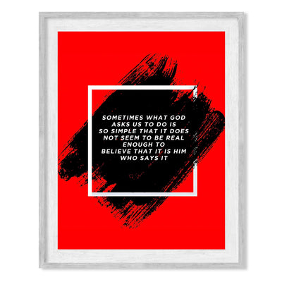 Sometimes What God Asks Us to Do Is Simple Inspirational Christian Quotes Wall Art -8 x 10" Modern Red Painting Print -Ready to Frame. Motivational Home-Office Decor. Great Religious Gift of Faith!