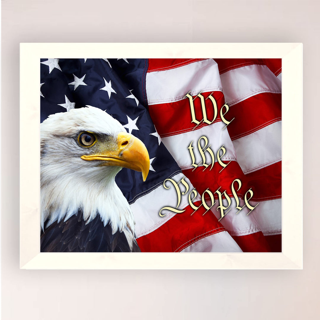 We the People-Rustic American Flag Wall Art -10 x 8" Patriotic USA Eagle Picture Print -Ready to Frame. Home-Office-School-Bar-Man Cave Decor! Great Gift for Military-Veterans &amp; All Patriots!