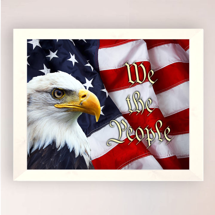We the People-Rustic American Flag Wall Art -10 x 8" Patriotic USA Eagle Picture Print -Ready to Frame. Home-Office-School-Bar-Man Cave Decor! Great Gift for Military-Veterans &amp; All Patriots!
