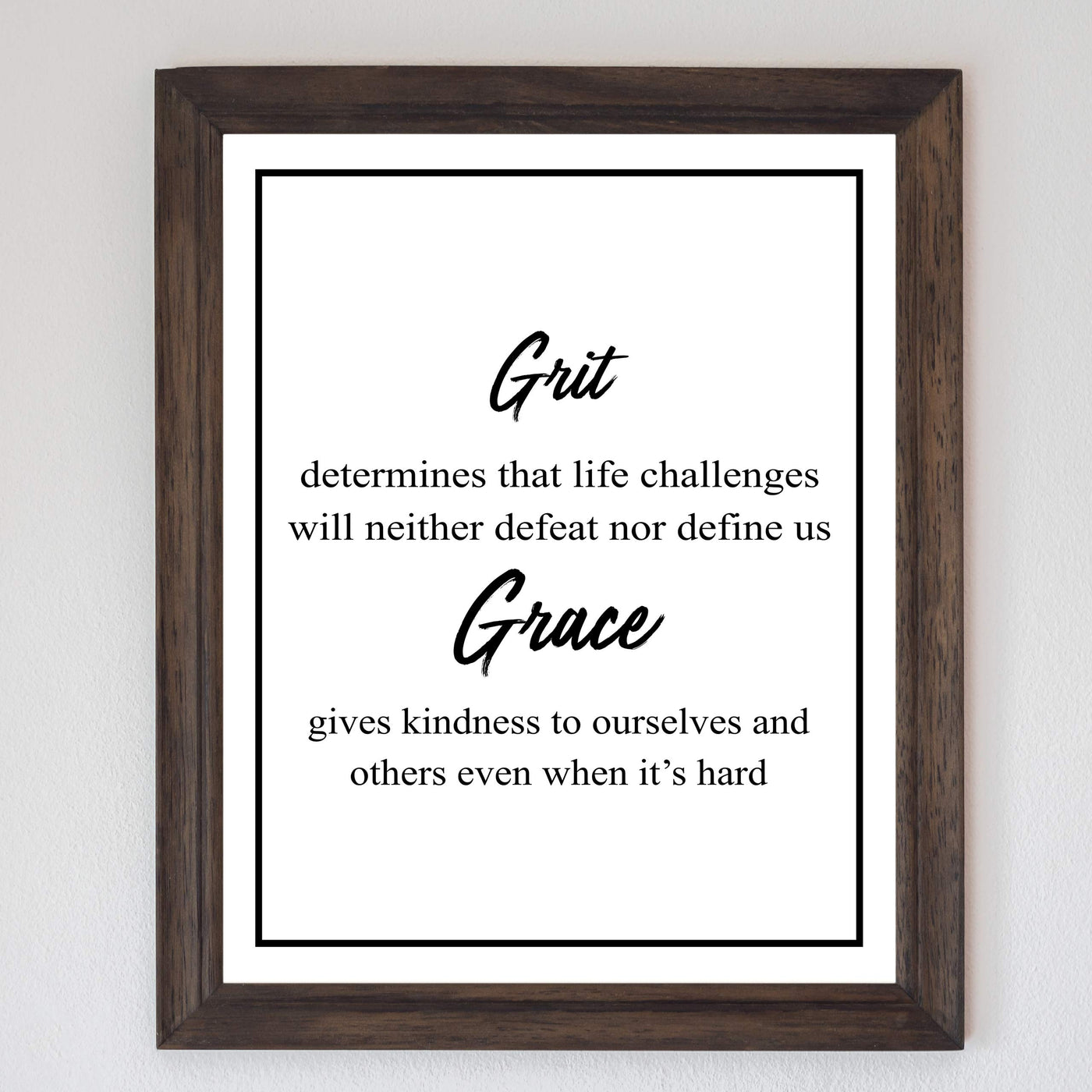 Grit-Life Challenges Neither Defeat Nor Define Us Motivational Quotes Wall Art -8 x 10" Modern Christian Poster Print-Ready to Frame. Positive Home-Office-Church-School Decor. Great Advice!