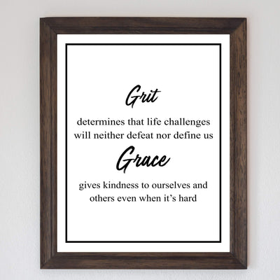 Grit-Life Challenges Neither Defeat Nor Define Us Motivational Quotes Wall Art -8 x 10" Modern Christian Poster Print-Ready to Frame. Positive Home-Office-Church-School Decor. Great Advice!