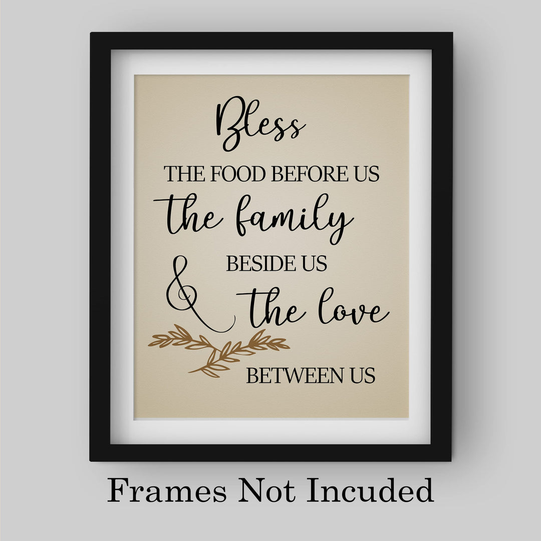 Bless the Food Before Us-Family Beside Us Christian Prayer Wall Art -8 x 10" Rustic Kitchen Print-Ready to Frame. Inspirational Wall Decor w/Farmhouse Design. Perfect Home &amp; Dining Room Decor!