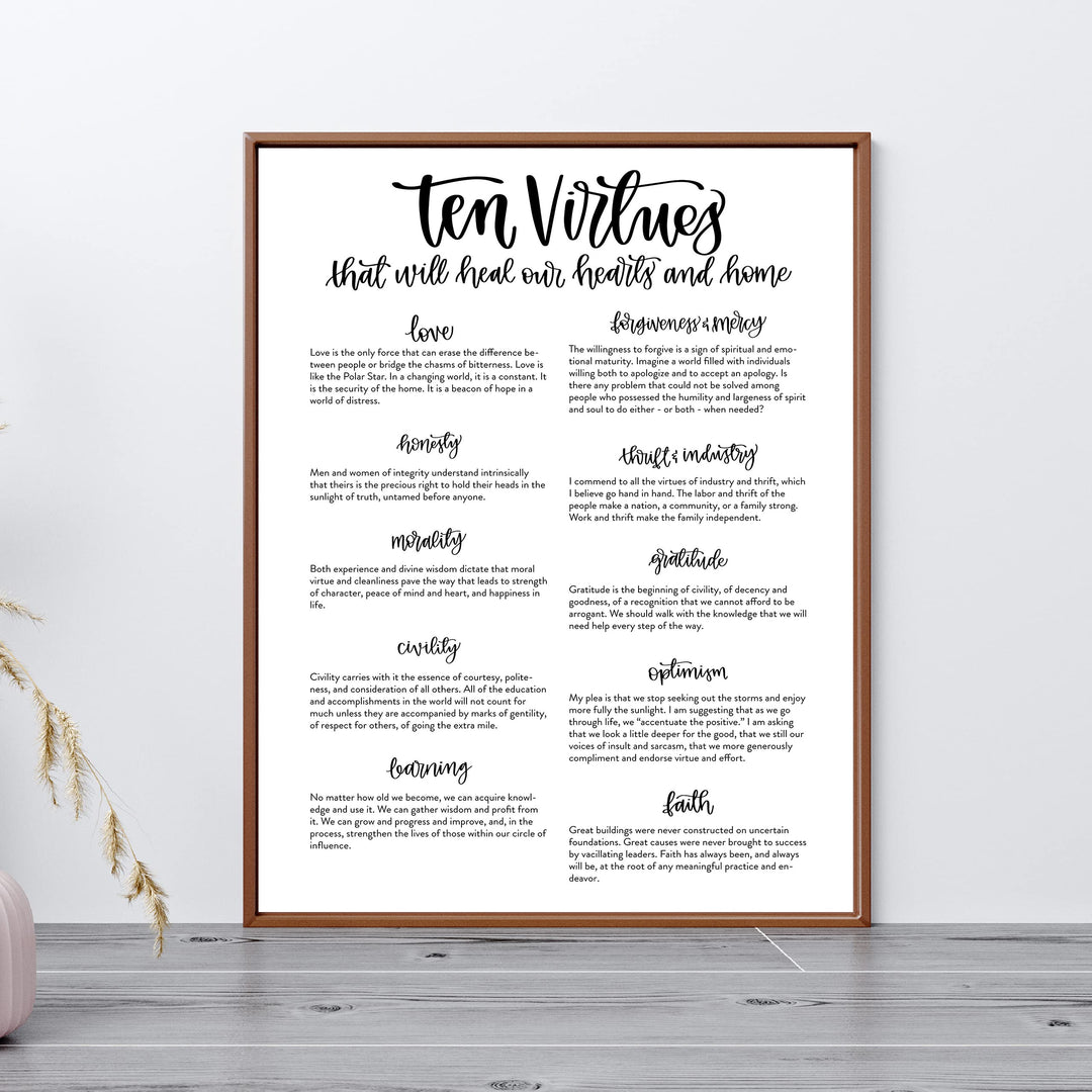 Ten Virtues That Will Heal Our Hearts &amp; Home -Christian Wall Art Sign- 11 x 14" Inspirational Poster Print -Ready to Frame. Home-Office-Church-Welcome Decor. Perfect Rules of Faith &amp; Family!