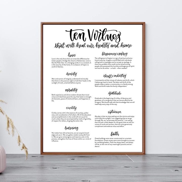 Ten Virtues That Will Heal Our Hearts &amp; Home -Christian Wall Art Sign- 11 x 14" Inspirational Poster Print -Ready to Frame. Home-Office-Church-Welcome Decor. Perfect Rules of Faith &amp; Family!