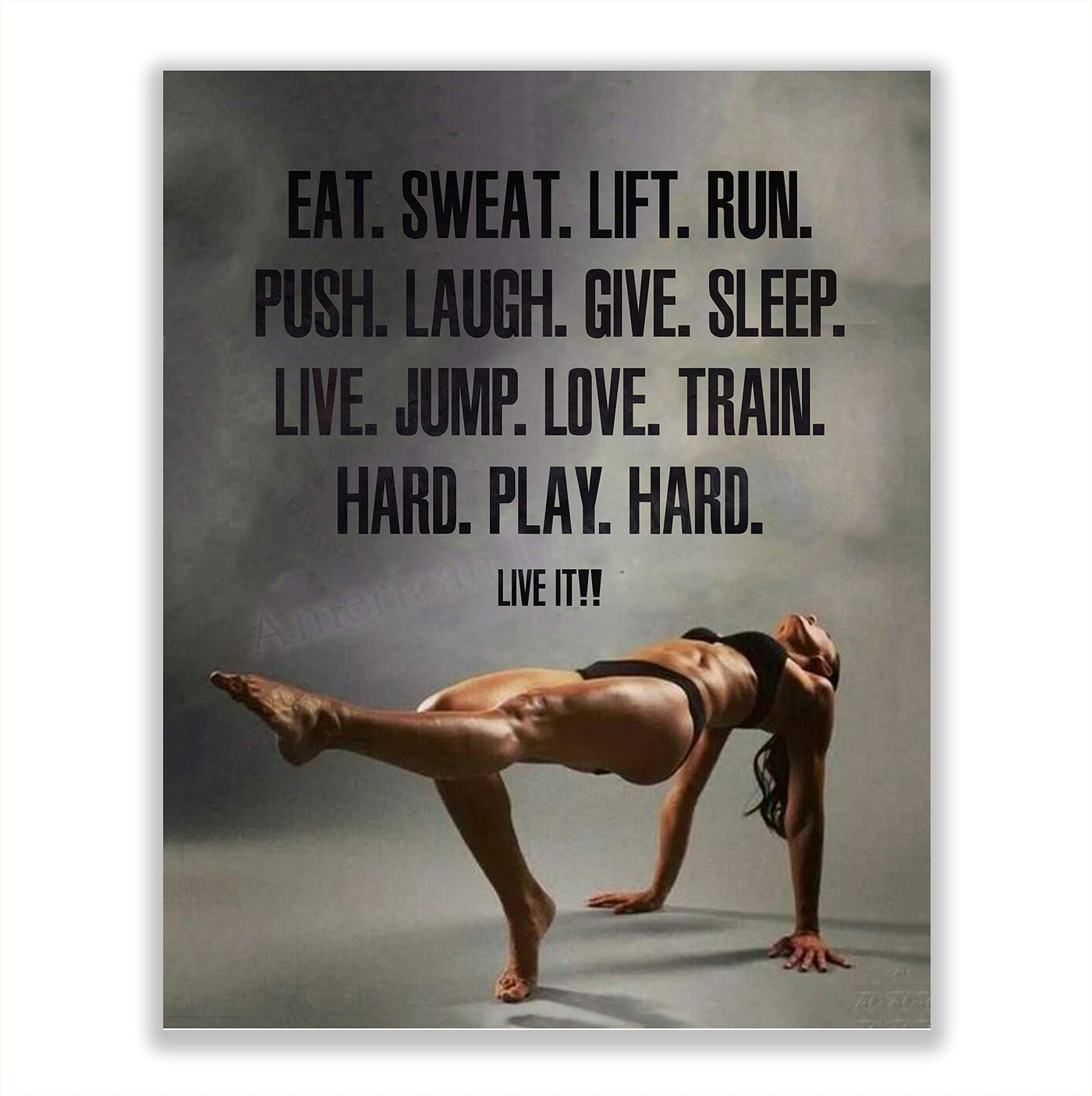 Eat. Sweat. Lift. Run-Train. Hard. Play. Hard-Motivational Exercise Sign- 8 x 10" Wall Print- Ready to Frame. Modern Fitness Poster Print for Home-Office-Gym-Studio Decor. Great Gift of Motivation!