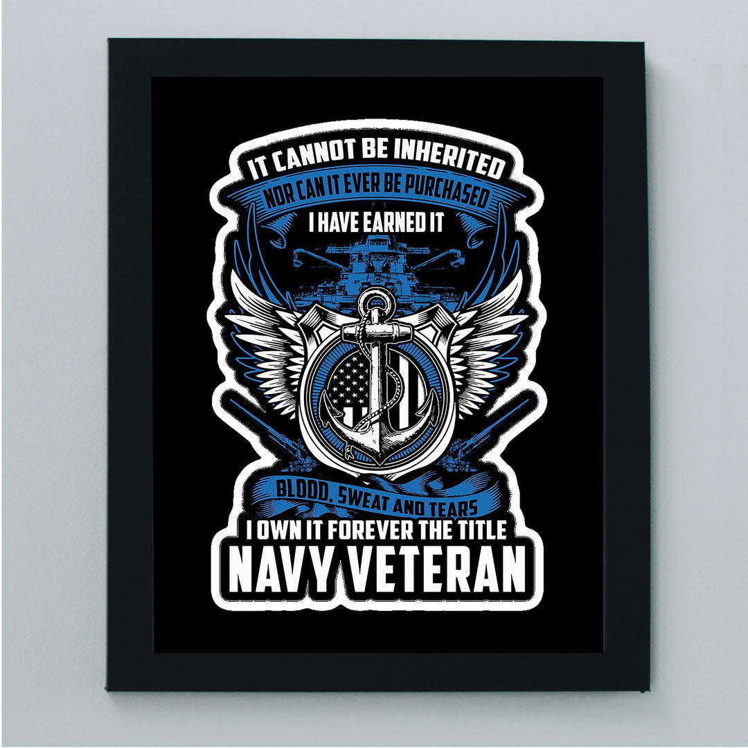 Navy Veteran-Own the Title Forever-American Flag Military Logo Wall Art -8 x 10" Patriotic US Navy Veterans Print -Ready to Frame. Home-Office-Garage-Shop-Man Cave Decor. Great Gift for Veterans!