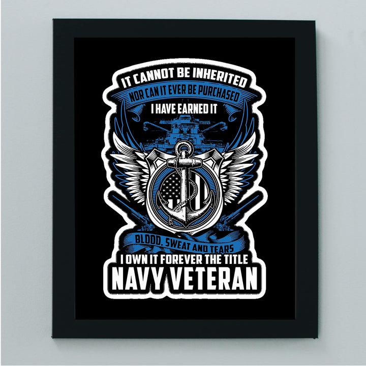 Navy Veteran-Own the Title Forever-American Flag Military Logo Wall Art -8 x 10" Patriotic US Navy Veterans Print -Ready to Frame. Home-Office-Garage-Shop-Man Cave Decor. Great Gift for Veterans!