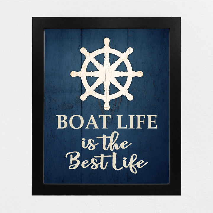Boat Life Is the Best Life Inspirational Beach Wall Art Sign -8 x 10" Rustic Ocean Themed Print w/Replica Wood Design -Ready to Frame. Coastal Decor for Home-Office-Beach House &amp; Nautical Gifts!