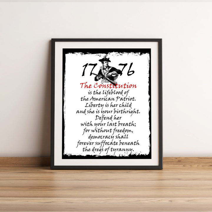 The Constitution Is the Lifeblood of the American Patriot Patriotic Wall Art -11 x 14" Motivational USA Print-Ready to Frame. Rustic Decor for Home-Office-Bar-Cave. Show Your Love of USA &amp; Freedom!