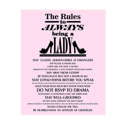 The Rules to Always Being a Lady Motivational Wall Art for Teen Girls -11 x 14" High Heels Poster Print -Ready to Frame. Inspirational Home-Office-Bedroom-Salon Decor. Great Advice for All Women!