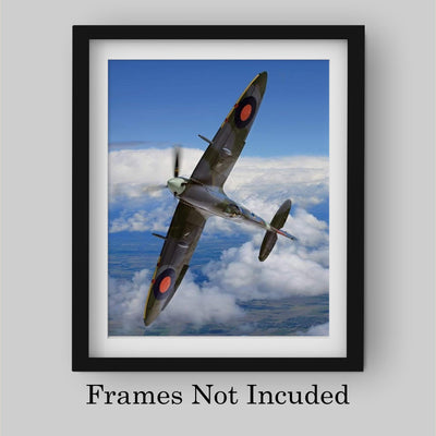 Supermarine Spitfire MK IX -British Fighter Jet Poster Print -8x10" Military Aircraft Wall Decor Image-Ready to Frame. Home-Office-Military School Decor. Perfect Sign for Game Room-Garage-Cave Decor!
