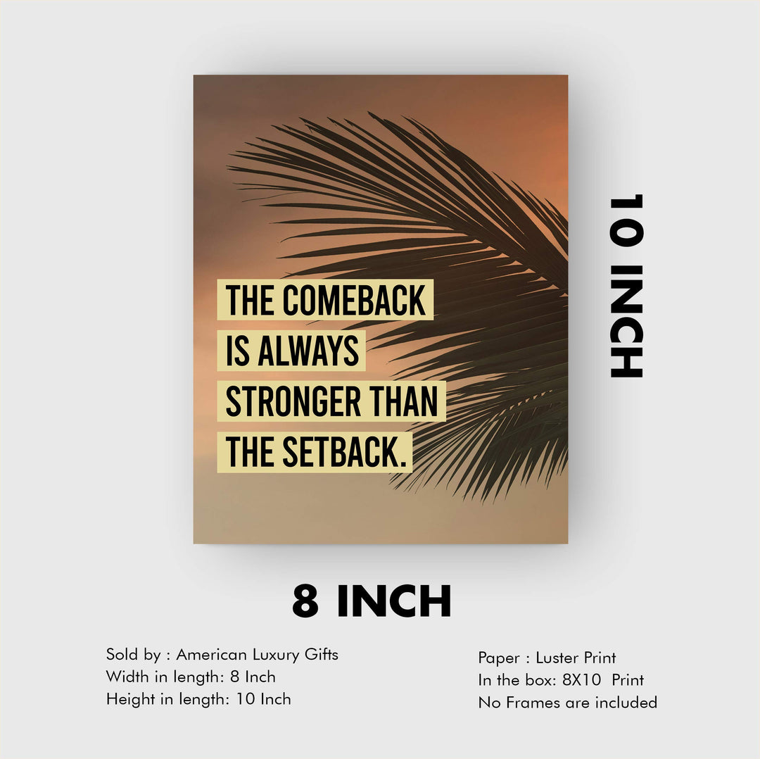 The Comeback Is Always Stronger Than The Setback Motivational Wall Art-8 x 10" Typographic Palm Tree Print-Ready to Frame. Inspirational Decor for Home-Office-Work-Beach. Great Gift for Motivation!