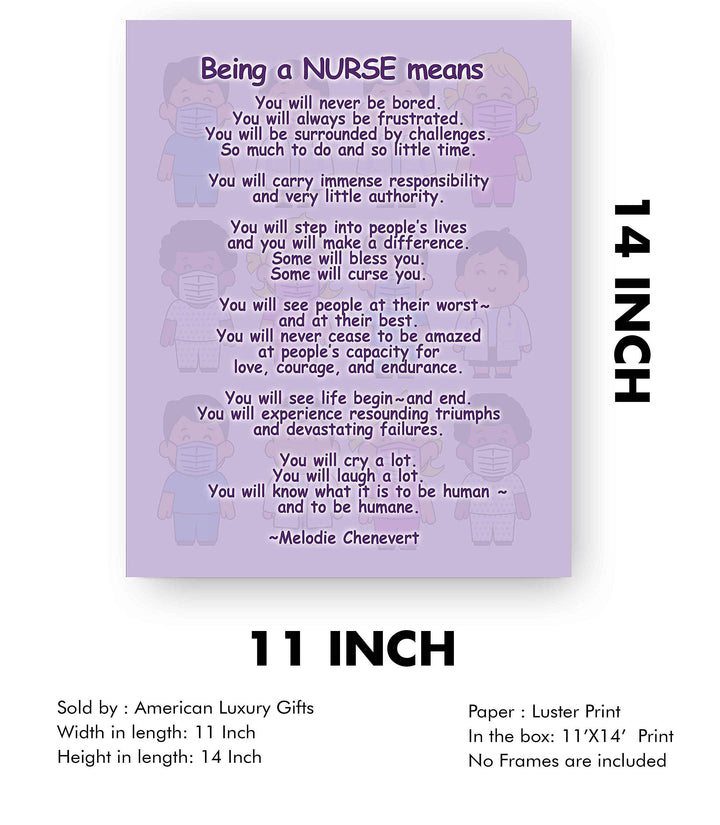 Being A Nurse Means Inspirational Wall Art -11 x 14" Modern Typographic Print-Ready to Frame. Home-Office Decor. Perfect for Nursing School-Students. Great Gift of Appreciation for All Nurses!