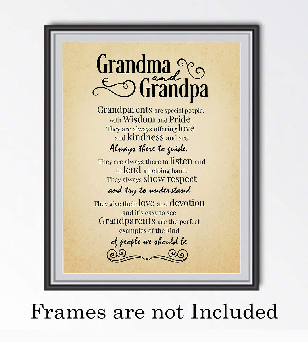 Grandpa &amp; Grandma-Always There to Guide Family Wall Art Sign-8 x 10" Distressed Parchment Poster Print-Ready to Frame. Inspirational Home-Family Room-Farmhouse Decor. Perfect Gift for Grandparents!