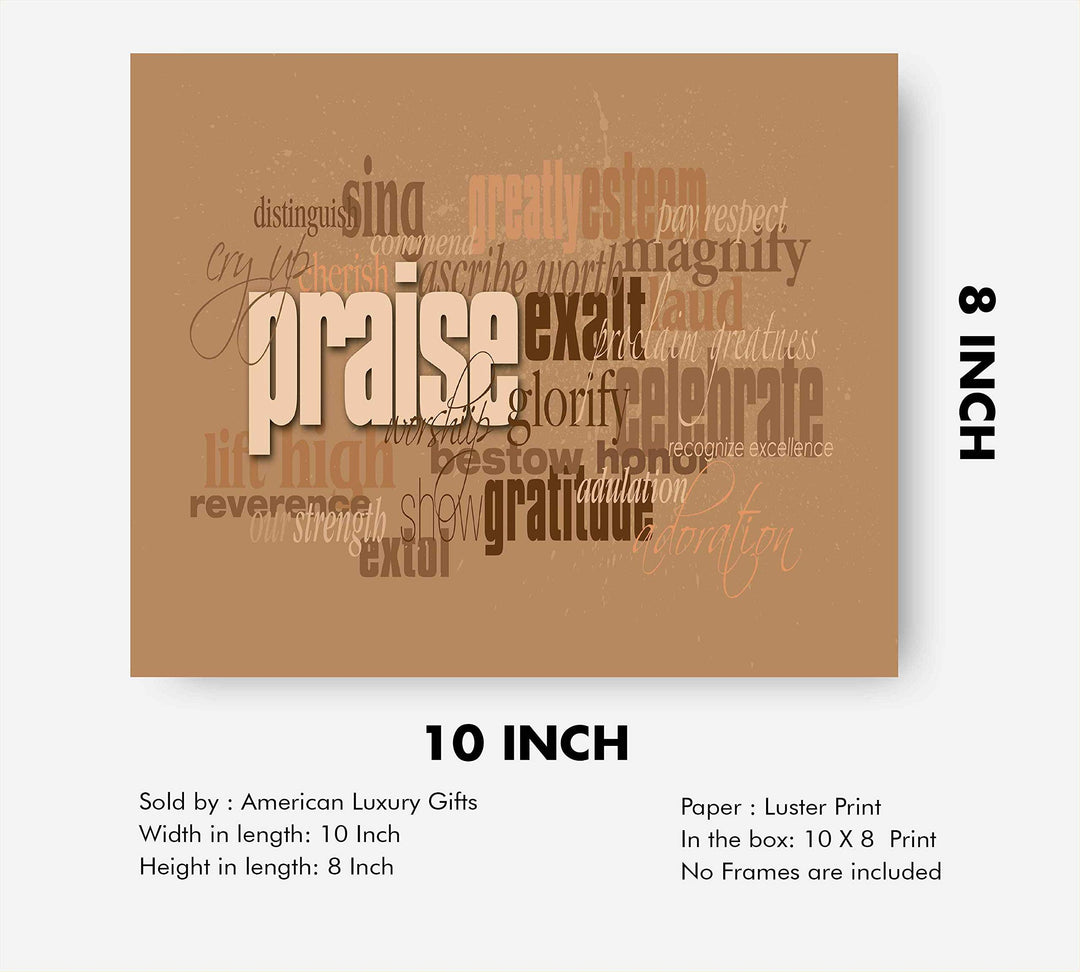 Words of Praise-Word Art Wall Sign-10 x 8"-Spiritual Typographic Poster Print-Ready to Frame. Perfect Inspirational Decor for Home-Office-Studio-School-Church. Great Gift to Celebrate &amp; Praise Him!