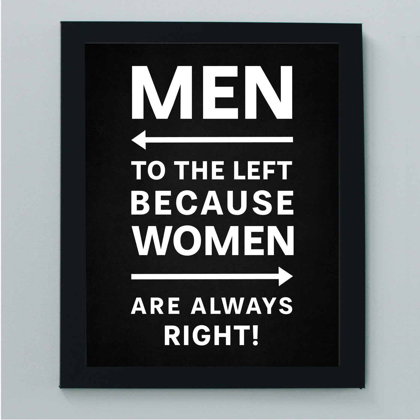 Men to the Left Because Women Are Always Right Funny Wall Decor-8 x 10" Sarcastic Art Print-Ready to Frame. Modern Design. Humorous Home-Office-Bar-Shop-Cave Decor. Great Novelty Sign & Fun Gift!