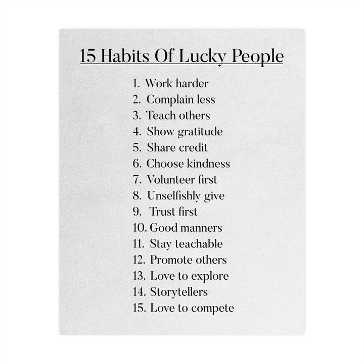 15 Habits of Lucky People-Inspirational Wall Art Sign -8 x 10" Motivational Wall Print -Ready to Frame. Positive Decoration for Home-Office-Studio-Dorm-School Decor. Great Gift for Inspiration!