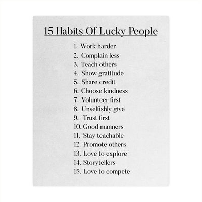 15 Habits of Lucky People-Inspirational Wall Art Sign -8 x 10" Motivational Wall Print -Ready to Frame. Positive Decoration for Home-Office-Studio-Dorm-School Decor. Great Gift for Inspiration!