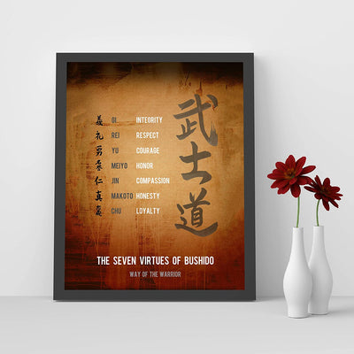 "Seven Virtues of Bushido- Way of the Warrior- Honor Code"- Motivational Quotes Wall Art-8 x 10"