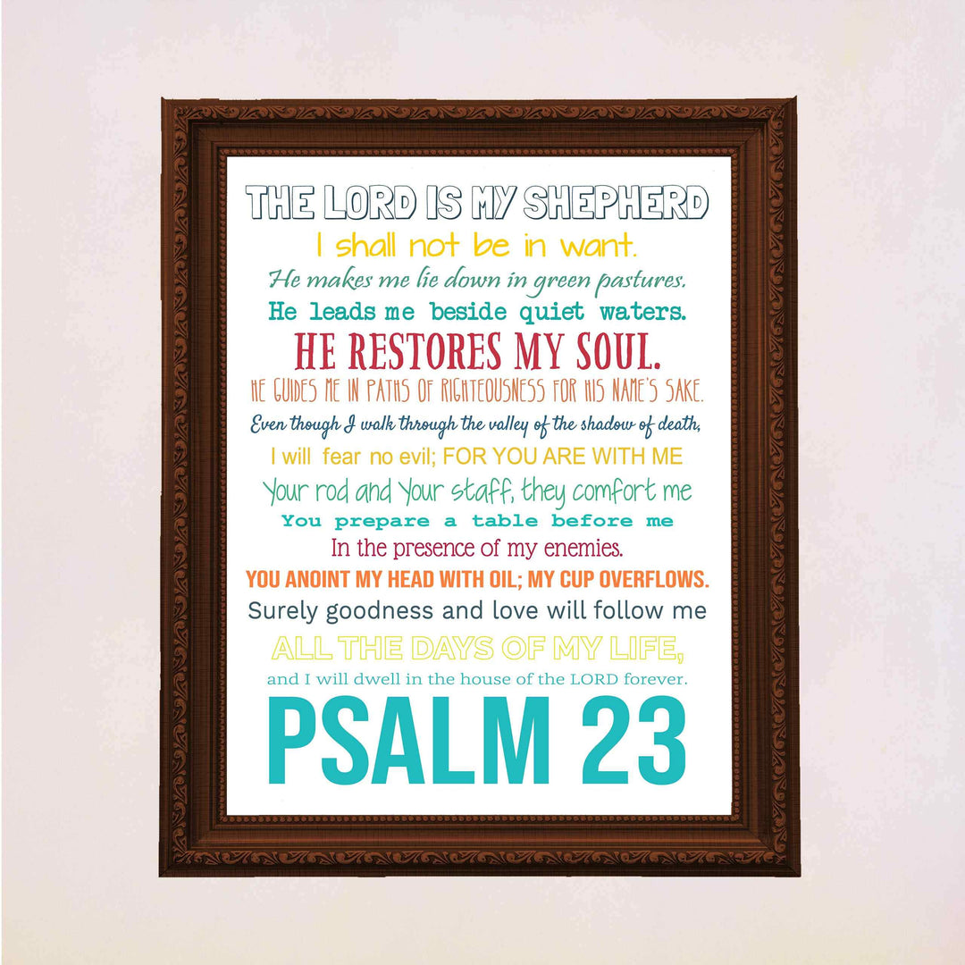 Psalm 23-The Lord Is My Shepherd Bible Verse Wall Art -11 x 14" Inspirational Scripture Wall Print- Ready to Frame. Religious Home-Office-Sunday School-Church Decor. Great Christian Gift of Faith!