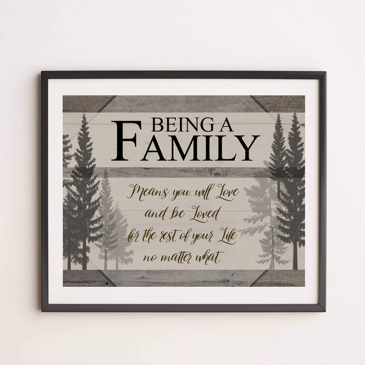 Being A Famly Means You Will Love &amp; Be Loved Inspirational Family Wall Art -14 x 11" Modern Typographic Poster Print -Ready to Frame. Home-Entryway Decor. Perfect for Guest-Cabin-Lake House Decor!