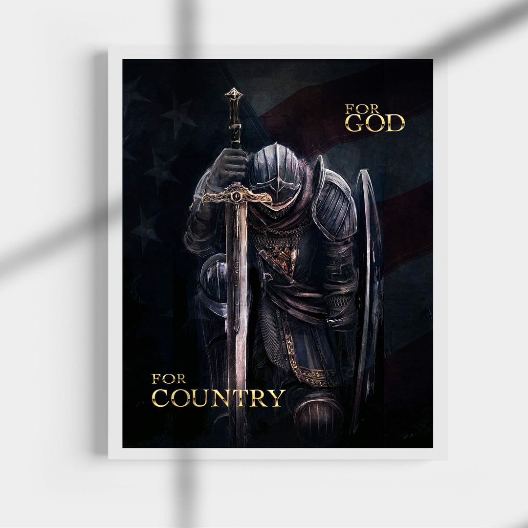?For God-For Country"-Patriotic American Flag Warrior Print -11 x 14" Motivational Armor of God Poster Print-Ready to Frame. Inspirational Home-Office-Church-Christian Decor. Great Gift for Patriots!