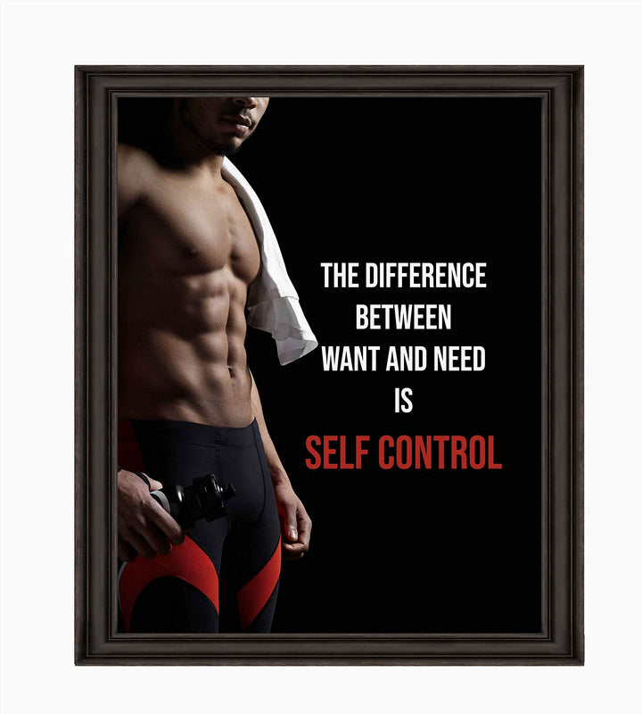 Self Control-Difference Between Want &amp; Need- Motivational Fitness Sign- 8 x 10" Wall Art- Ready to Frame. Inspirational Exercise Print for Home-Office-Gym-Studio Decor. Great Gift of Motivation!