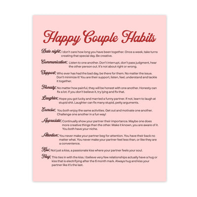 Happy Couple Habits Inspirational Wall Art Decor -11 x 14" Love & Marriage Life Lessons Print -Ready to Frame. Modern Typographic Design. Romantic Anniversary Gift & Wedding Sign for All Couples!