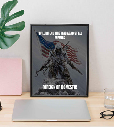 I Will Defend This Flag Against All Enemies-Patriotic Quotes Wall Art- 8 x 10" Pro-American Poster Print-Ready To Frame. Perfect for Home-Office-Garage-Bar Decor. Display Your American Pride!