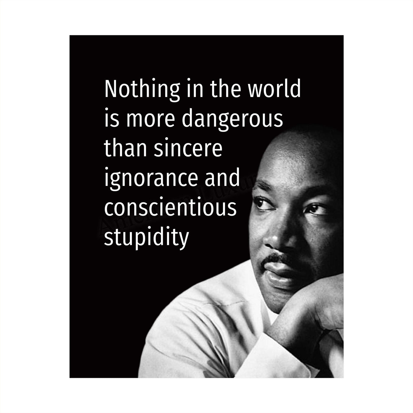 Martin Luther King Jr. Quotes-"Nothing Is More Dangerous Than Sincere Ignorance" -8 x 10" Wall Art Print w/MLK Silhouette-Ready to Frame. Inspirational Home-Office-School-Library-Political Decor.