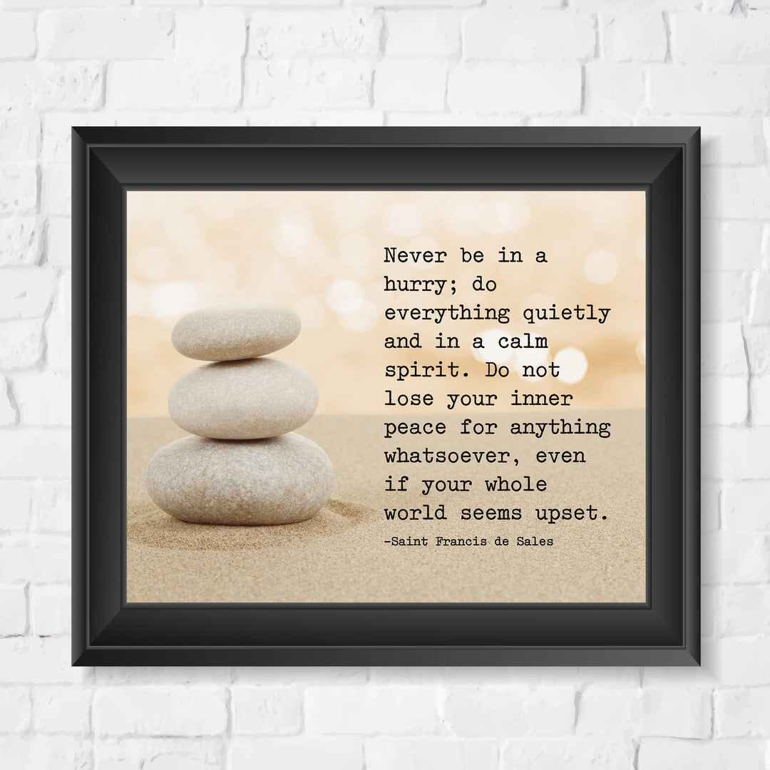 Do Not Lose Your Inner Peace Motivational Quotes Wall Sign -10 x 8" Inspirational Balancing Stones in Sand Art Print -Ready to Frame. Spiritual Home-Office-School-Zen Decor. Perfect Life Lesson!
