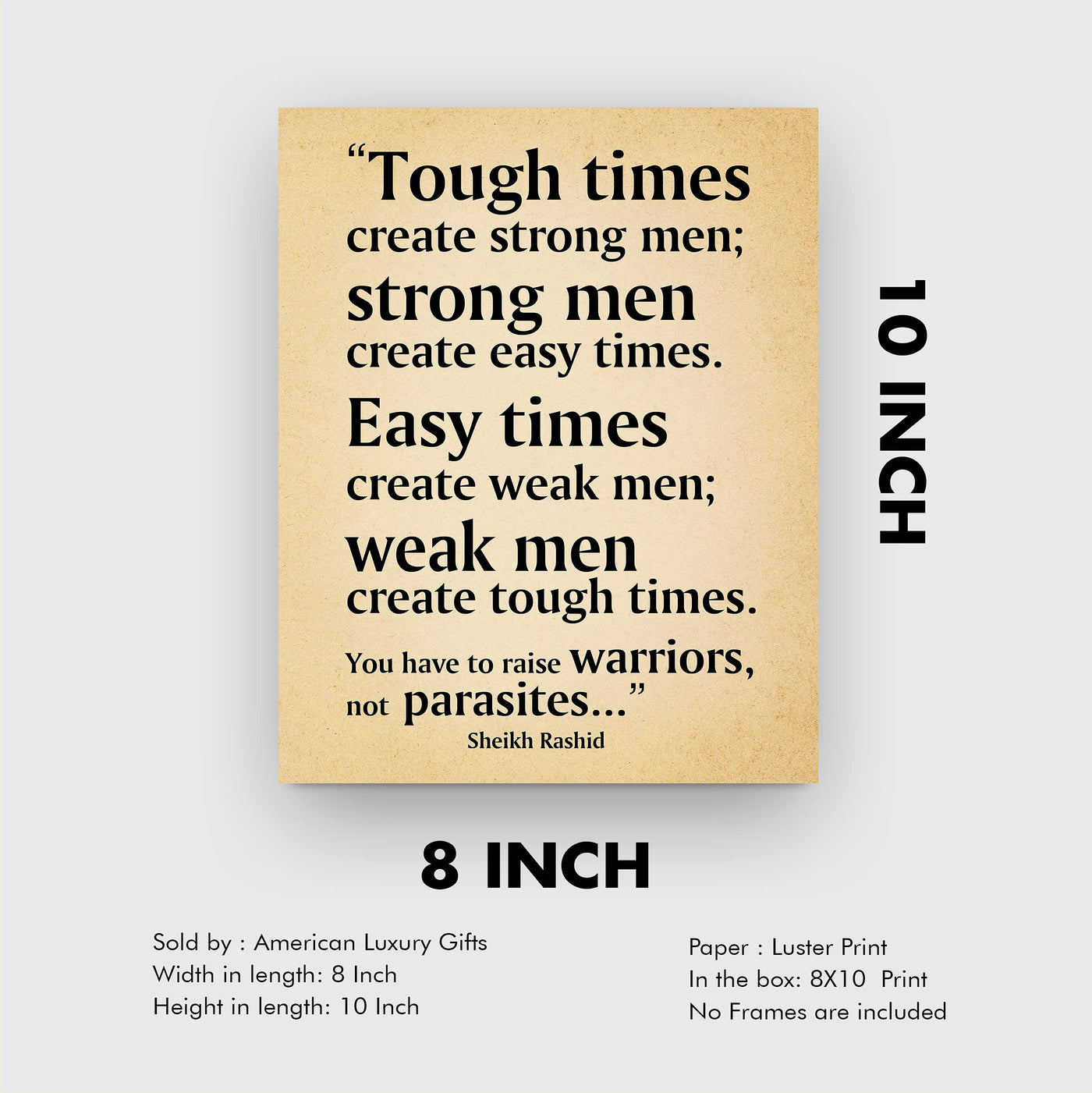 Tough Times Create Strong Men Motivational Quotes Wall Art-8 x 10" Typographic Distressed Parchment Print-Ready to Frame. Home-Office-School-Gym Decor. Great for Motivation! Printed on Photo Paper.