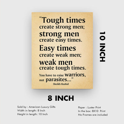 Tough Times Create Strong Men Motivational Quotes Wall Art-8 x 10" Typographic Distressed Parchment Print-Ready to Frame. Home-Office-School-Gym Decor. Great for Motivation! Printed on Photo Paper.