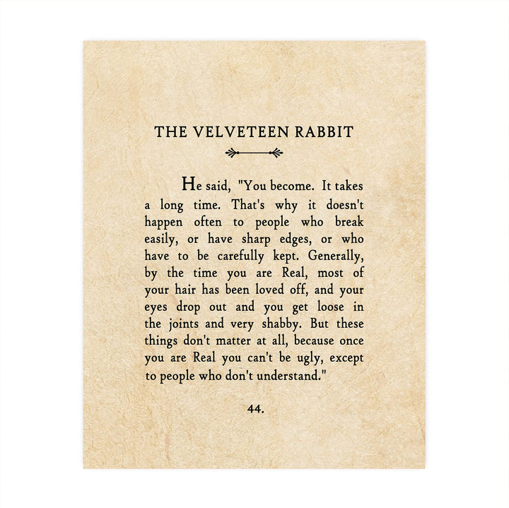 You Become Real-Velveteen Rabbit Book Page Print-8 x 10" Poetic Wall Art. Distressed Parchment Print-Ready To Frame. Inspirational Home-Office-Library-School-Nursery Decor. Great Gift for Teachers!