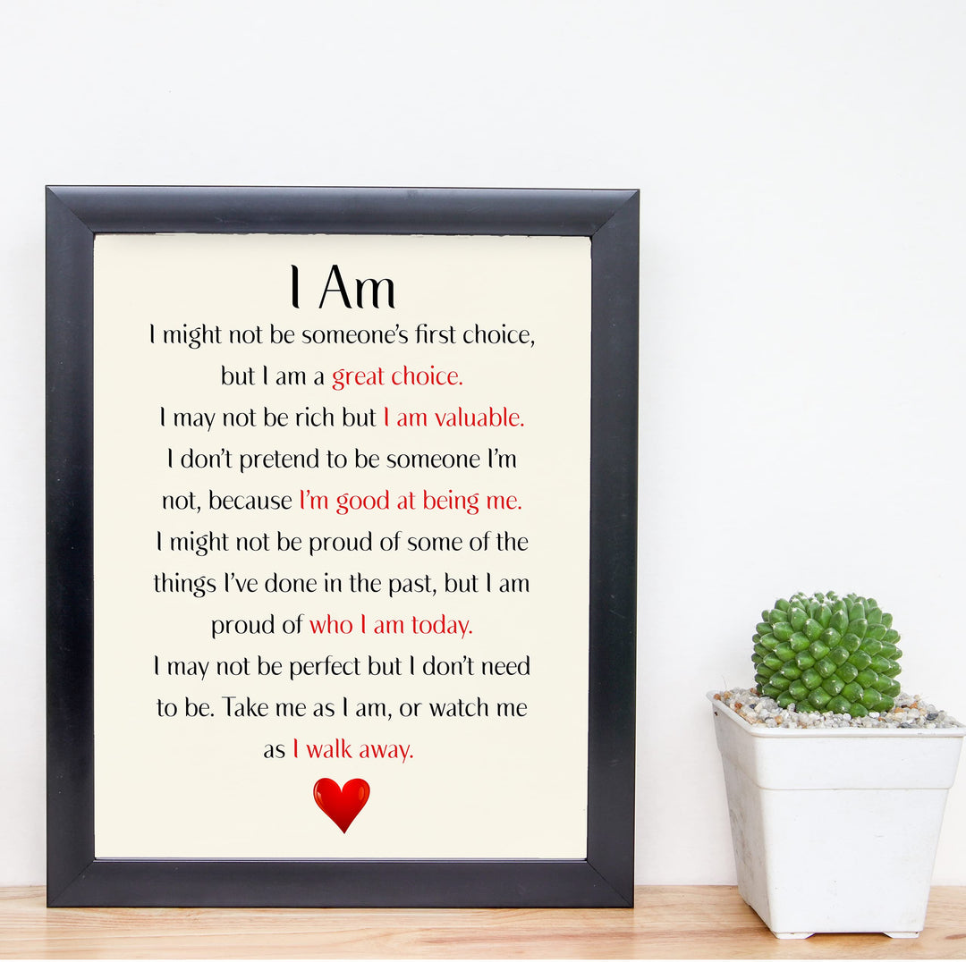 I Am Valuable- Inspirational Quotes Wall Art Print -10x8"-Ready to Frame. Motivational Word Wall Sign. Home-Office-School Decor. Great Sign For Building Confidence!